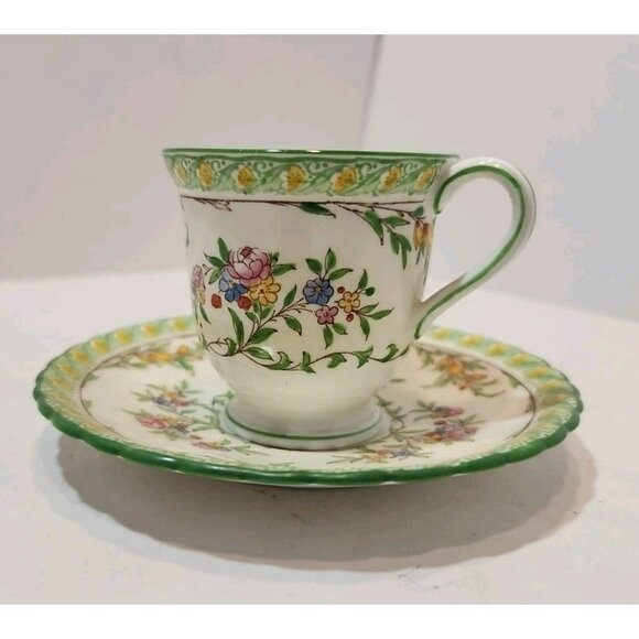 Vintage Mintons Bone China Green Floral Demitasse Teacup And Saucer - Picture 3 of 14